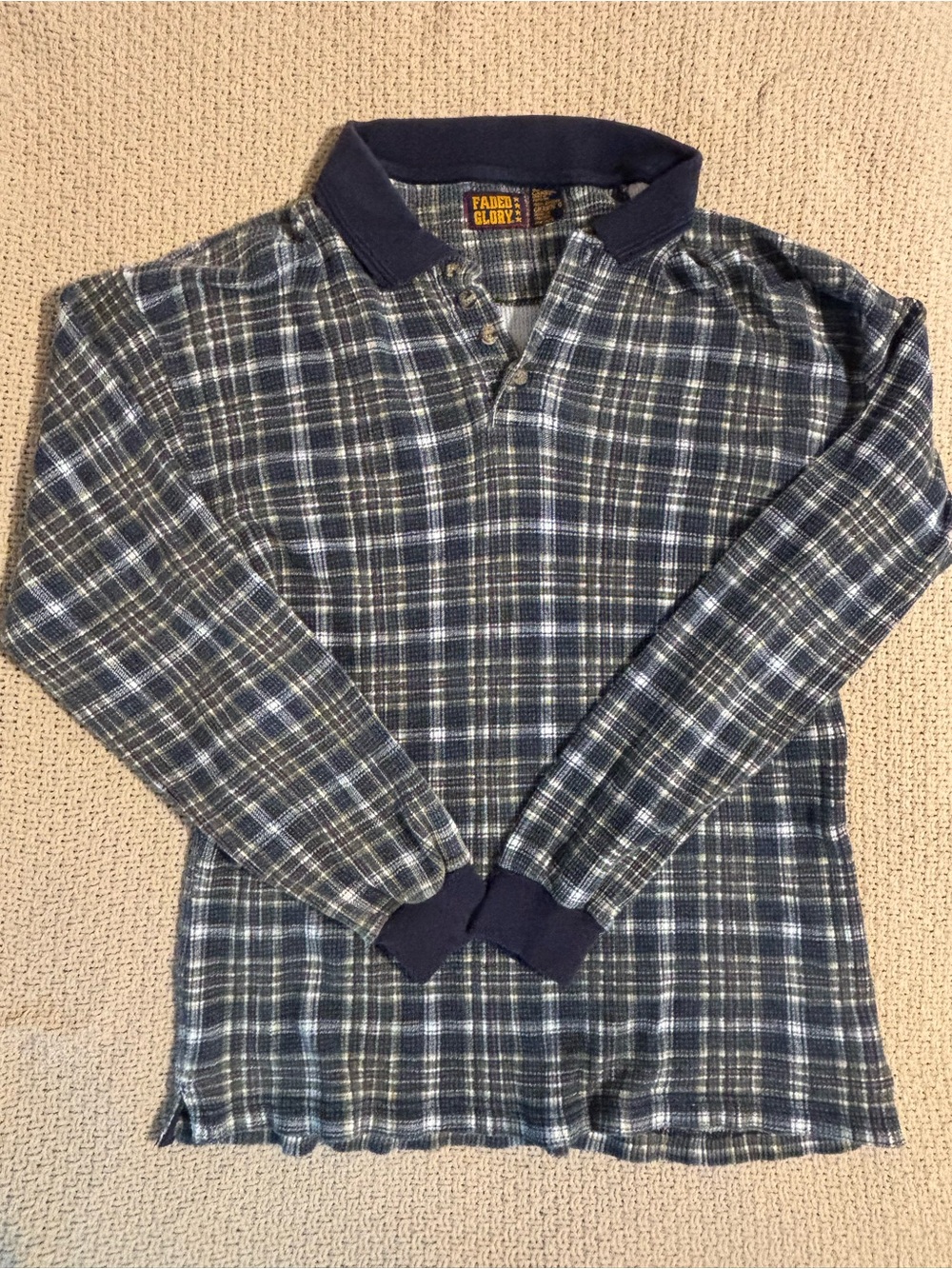 Faded Glory Men's Blue Plaid Long Sleeve Pullover